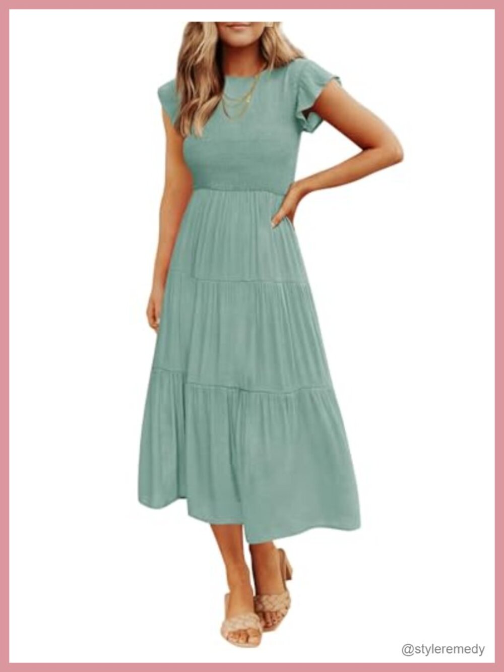 Flutter Sleeve Smocked Midi Dress Tiered Cottagecore